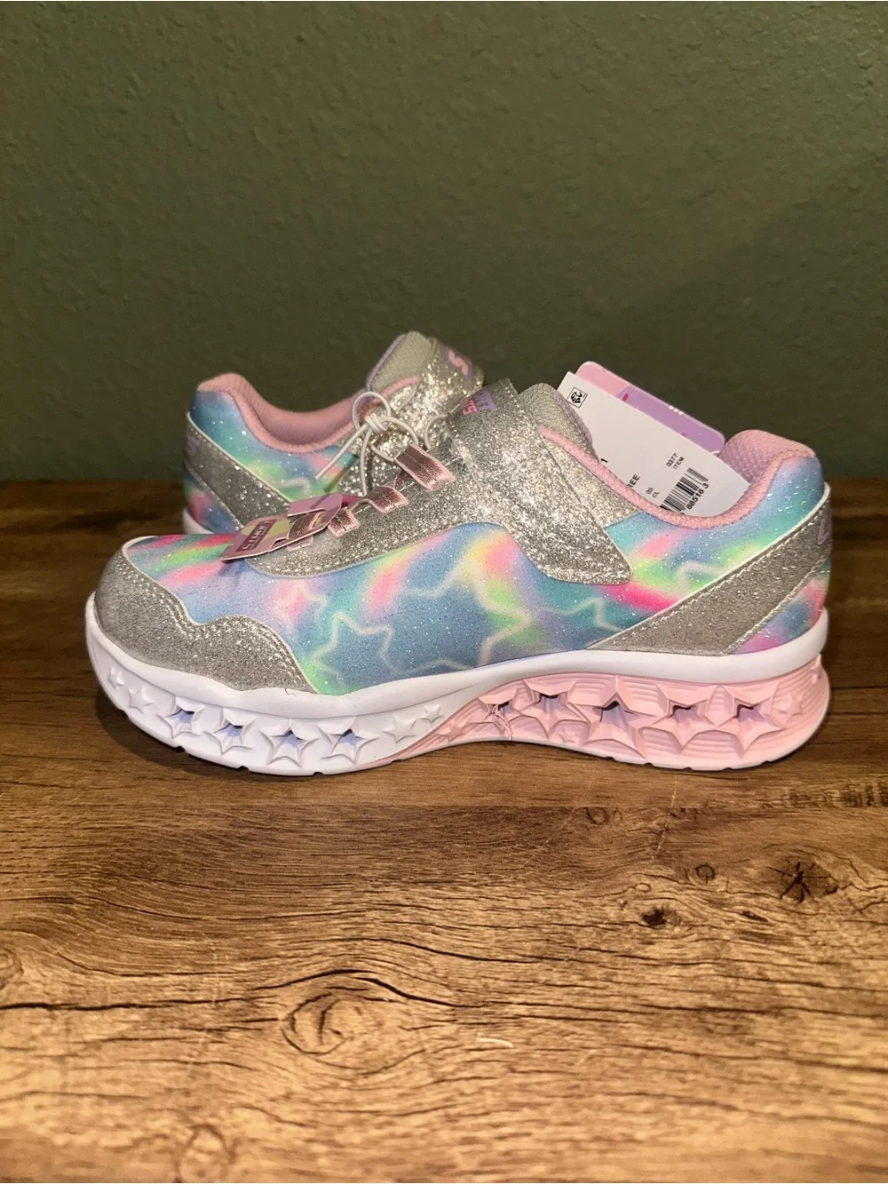 Skechers Kids Light-Up Rainbow Star Sneakers - Pink, Silver, Multicolor - Picture 3 of 8